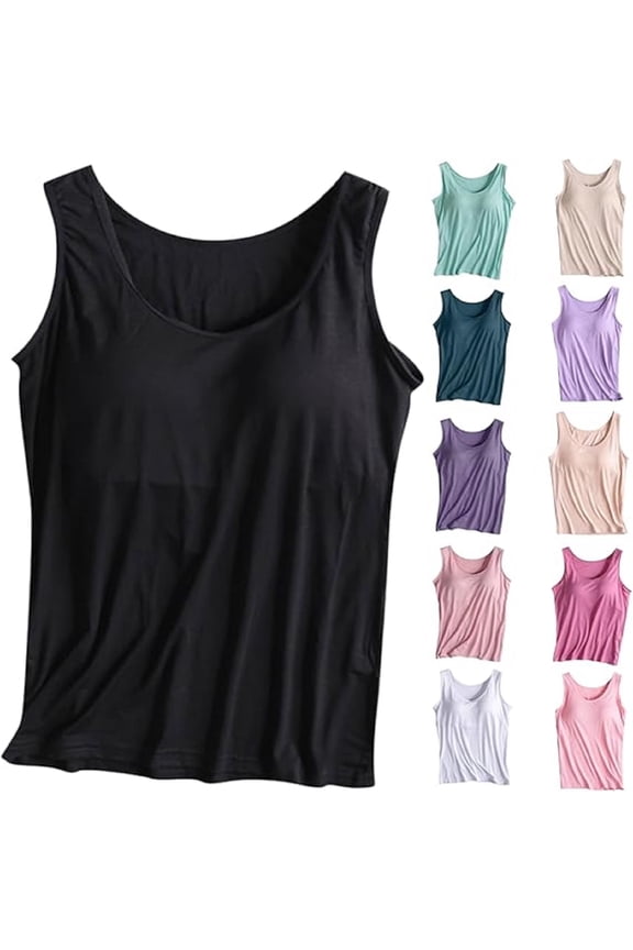 Womens Modal Padded Tank Tops with Built in Bra Camisole Casual Basic Workout Yoga Tank Top Plus Size