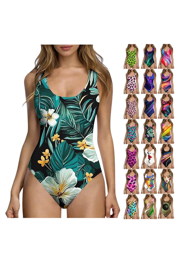 Womens One Piece Swimsuit Leopard Slimming Swimwear Push Up Tummy Control Bathing Suits