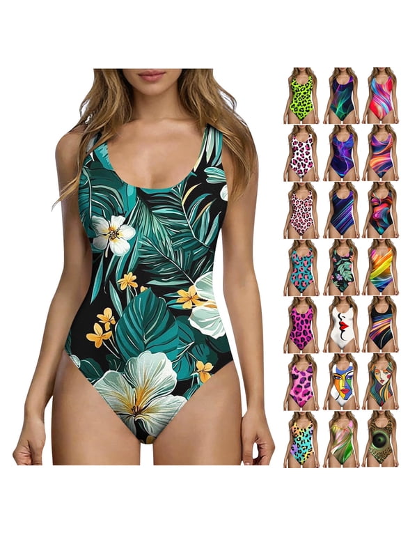 Womens One Piece Swimsuit Leopard Slimming Swimwear Push Up Tummy Control Bathing Suits
