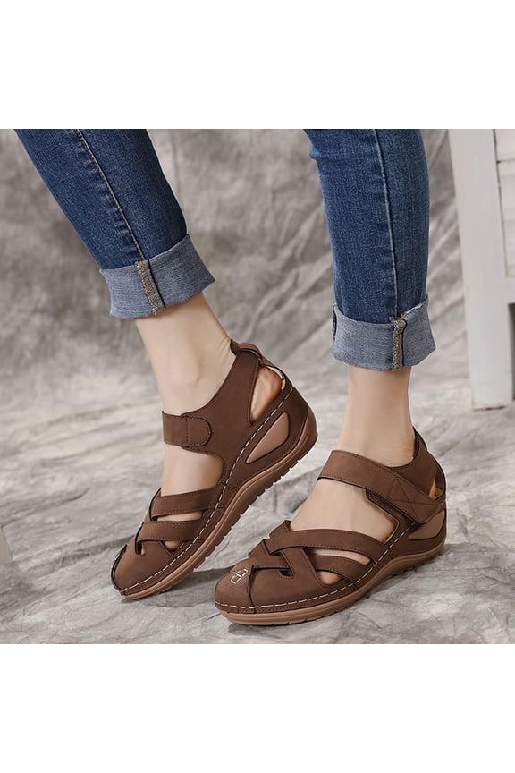 Womens Orthopedic Sandals Dressy Summer Close Toe Sandals Comfy Arch Support Sandals Walking Beach Sandal Size 9.5