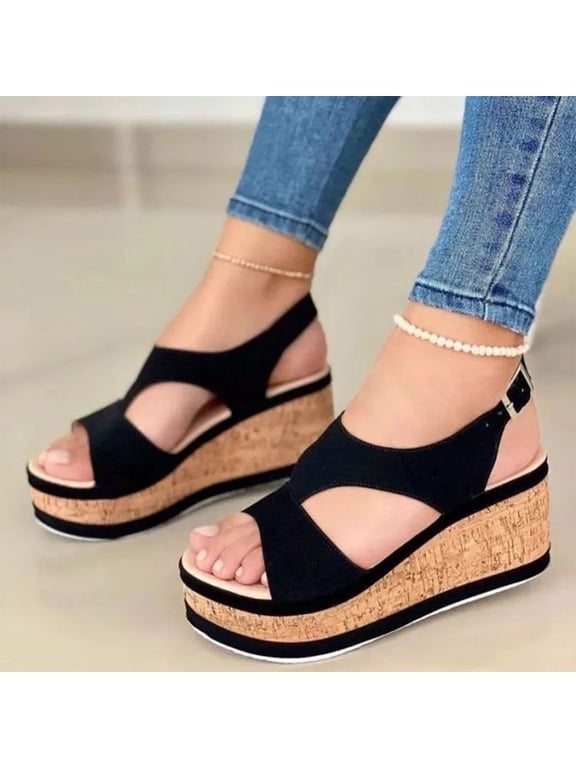 Womens Platform Sandals Casual Summer Open Toe Sandals Comfy Arch Support Sandals Boho Beach Sandal Size 5.5