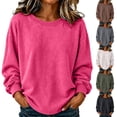 thumbnail image 1 of Jsaierl Womens Plus Size Lightweight Sweatshirts Fall Solid Color Crewneck Sweatshirt Cozy Athletic Pullover Retro Work Long Sleeve Tops, 1 of 7