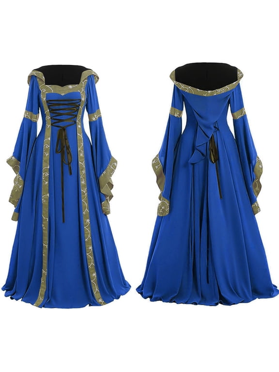 Womens Renaissance Costume Retro Medieval Elegant Goth Maxi Dresses Cosplay Peasant Steampunk Ball Gown Chemise Dress