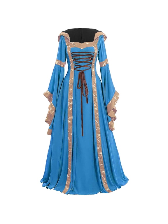 Womens Renaissance Costume Retro Medieval Elegant Goth Maxi Dresses Cosplay Peasant Steampunk Ball Gown Chemise Dress
