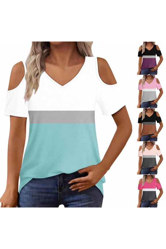 Womens Short Sleeve Cold Shoulder Tops Plus Size Elegant Shirts V Neck Work Tunic Blouses Fashion Graphic T-shirts Top S-2XL