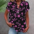 thumbnail image 1 of Jsaierl Womens Short Sleeve Cotton Linen Tops Plus Size Elegant Button Up Shirts V Neck Retro Tunic Blouses Fashion Graphic Tshirts Top S-5XL, 1 of 5
