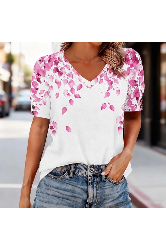 Womens Short Sleeve Tops Casual Elegant Button Up Shirts V Neck Classic Ladies Blouses Fashion Graphic T-shirts Top S-2XL
