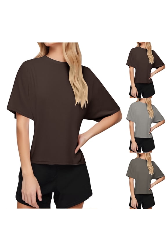 Womens Short Sleeve Tops Plus Size Loose Fit Shirts Crewneck Soft Ladies Blouses Cute Plain T Shirts Top XS-5XL