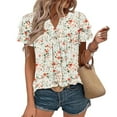 thumbnail image 1 of Jsaierl Womens Short Sleeve Tops Summer Dressy Ruffle Shirts V Neck Flowy Pleated Tunic Blouses Boho Graphic Tshirts Top S-2XL, 1 of 7