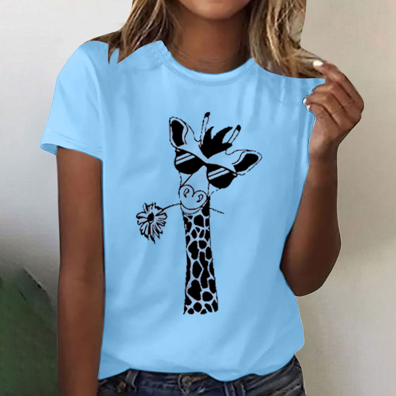 Black Giraffe Print Short Sleeve Regular T-Shirt