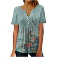 thumbnail image 1 of Jsaierl Womens Summer Tops Plus Size Hide Belly Shirts Pleated Button V Neck T-Shirt Causal Empire Waist A-Line Floral Tunic Tops, 1 of 5