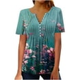 thumbnail image 1 of Jsaierl Womens Summer Tops Plus Size Hide Belly Shirts Pleated Button V Neck T-Shirt Causal Empire Waist A-Line Floral Tunic Tops, 1 of 5