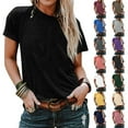 thumbnail image 1 of Jsaierl Womens Summer Tops 2025 Casual Short Sleeve T Shirts Crewneck Loose Fit Solid Color Basic Tees, 1 of 7