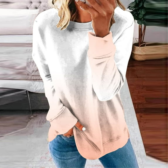 Jsaierl Womens Sweatshirt Cute Gradient Graphic Sweatshirts Round Neck Dressy Casual Sweater Tops Trendy Long Sleeve Blouses Winter Saving