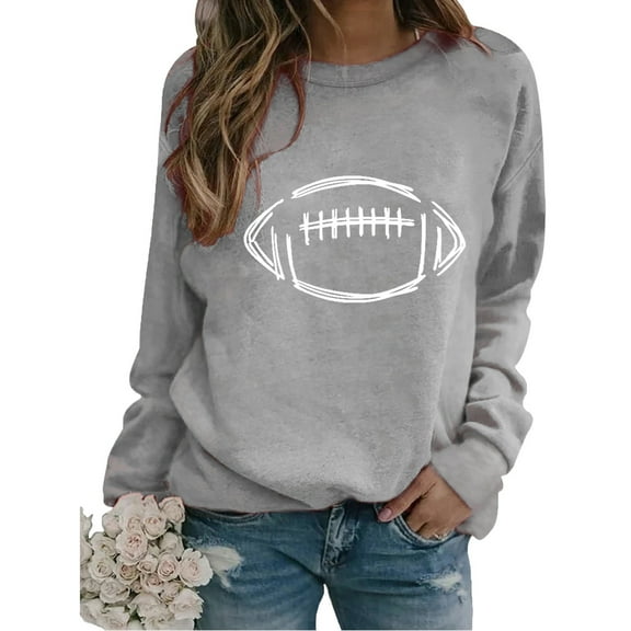 Jsaierl Womens Sweatshirt Funny Football Graphic Sweatshirts Crewneck Tunic Pullover Tops Trendy Long Sleeve Blouses