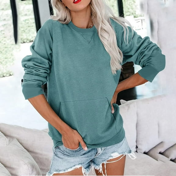 jsaierl Womens Sweatshirt Funny Solid Color Sweatshirts Round Neck Casual Pullover Tops 2024 Long Sleeve Shirts