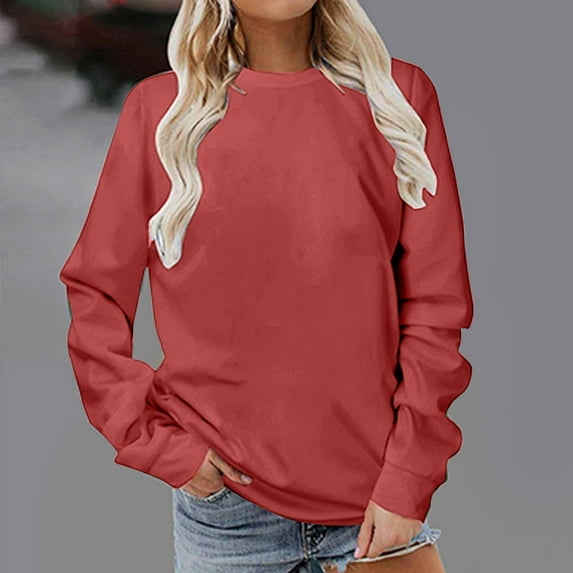 jsaierl Womens Sweatshirt Plus Size Solid Color Sweatshirts Round Neck Dressy Casual Pullover Tops Trendy Long Sleeve Blouses