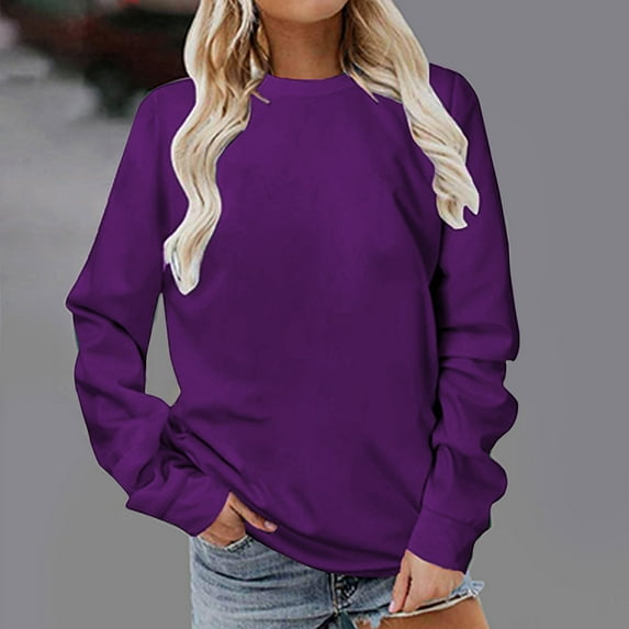 jsaierl Womens Sweatshirt Plus Size Solid Color Sweatshirts Round Neck Dressy Casual Pullover Tops Trendy Long Sleeve Blouses