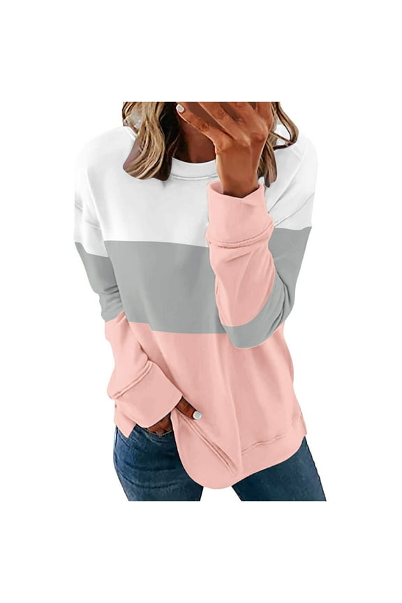 Womens Sweatshirts Cute Color Block Sweatshirts Crewneck Holiday Pullover Tops Comfort Long Sleeve Shirts