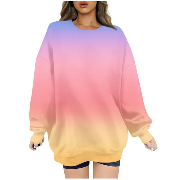 Jsaierl Womens Sweatshirts Cute Gradient Graphic Sweatshirts Round Neck Casual Pullover Tops Oversized Long Sleeve Shirts Womens Sweatshirts