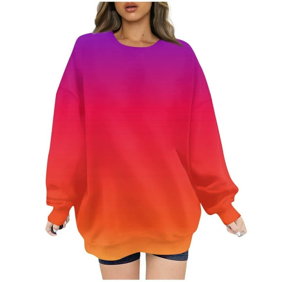 Jsaierl Womens Sweatshirts Cute Gradient Graphic Sweatshirts Round Neck Casual Pullover Tops Oversized Long Sleeve Shirts Womens Sweatshirts