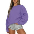 thumbnail image 1 of jsaierl Womens Sweatshirts Loose Fit Solid Color Sweatshirts Round Neck Tunic Pullover Tops Trendy Long Sleeve Shirts, 1 of 5