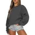 thumbnail image 1 of jsaierl Womens Sweatshirts Loose Fit Solid Color Sweatshirts Round Neck Tunic Pullover Tops Trendy Long Sleeve Shirts, 1 of 5