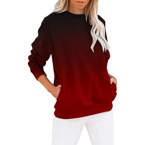 jsaierl Womens Sweatshirts Plus Size Gradient Print Sweatshirts Crewneck Holiday Pullover Tops 2024 Long Sleeve Blouses