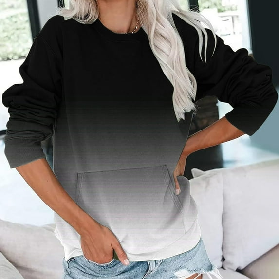 jsaierl Womens Sweatshirts Plus Size Gradient Trendy Sweatshirts Round Neck Fall Pullover Tops Oversized Long Sleeve Shirts