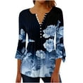 thumbnail image 1 of Jsaierl Womens Tops Hide Belly Shirts Fall Pleated Button V Neck T-Shirt Causal Empire Waist A-Line 3/4 Sleeve Floral Tunic Tops, 1 of 4