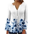thumbnail image 1 of Jsaierl Womens Tops Hide Belly Shirts Fall Pleated Button V Neck T-Shirt Causal Empire Waist A-Line Long Sleeve Floral Tunic Tops, 1 of 5