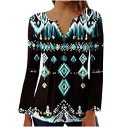 Jsaierl Womens Tops Hide Belly Shirts Fall Pleated Button V Neck T-Shirt Causal Empire Waist A-Line Long Sleeve Floral Tunic Tops