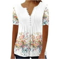 thumbnail image 1 of Jsaierl Womens Tops Plus Size Shirts Summer Pleated Button V Neck T-Shirt Causal Empire Waist A-Line Floral Tunic Tops, 1 of 5