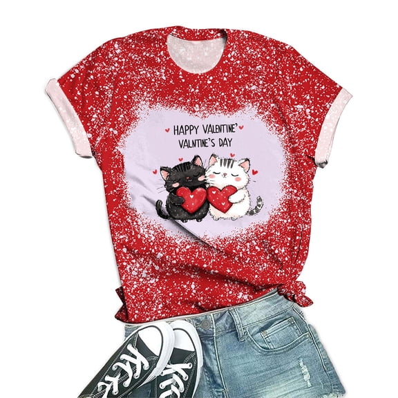 Jsaierl Womens Valentine's Day Shirts Plus Size Love Heart Graphic Tees Soft Short Sleeve Blouse Crewneck Tunic T-shirt Tops Womens Spring Fashion