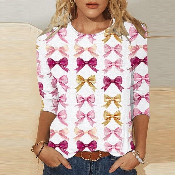 Jsaierl Womens Valentines Day Shirts Plus Size Love Heart Graphic Tees Cotton 3/4 Sleeve Blouse Crewneck Tunic T-shirt Tops Womens Fashion