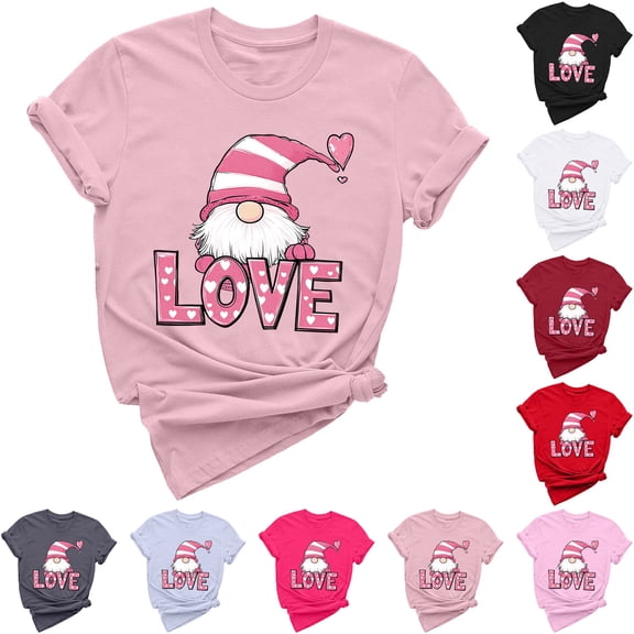 Jsaierl Womens Valentines Day Shirts Plus Size Love Heart Graphic Tees Cotton Short Sleeve Blouse Crewneck Dressy Casual T-shirt Tops Womens Spring Fashion