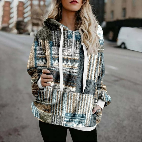 Jsaierl Womens Warm Winter Long Sleeve 1/4 Zip Up Fleece Pullover Hoodies Sweaters Sweatshirts Fuzzy Coats with Pocket