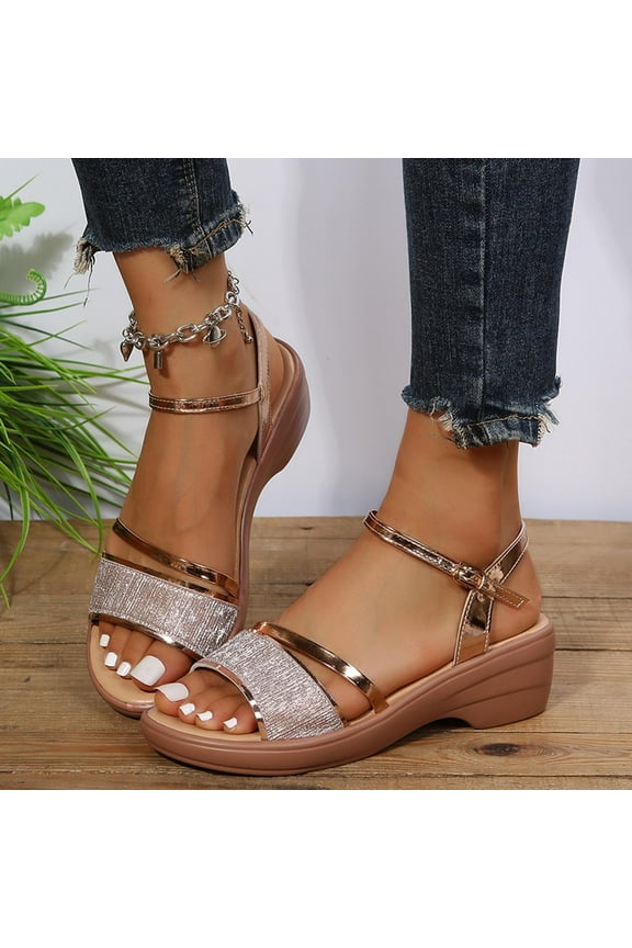 Womens Wedge Sandals Casual Summer Open Toe Sandals Comfortable Arch Support Sandals Boho Beach Sandal Size 7.5