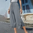thumbnail image 1 of Jsaierl Womens Wide Leg Cotton Linen Capris Pants Summer Elastic Waist Pant Casual Flowy Drawstring Comfy Trousers Yoga Bottom Pants, 1 of 5