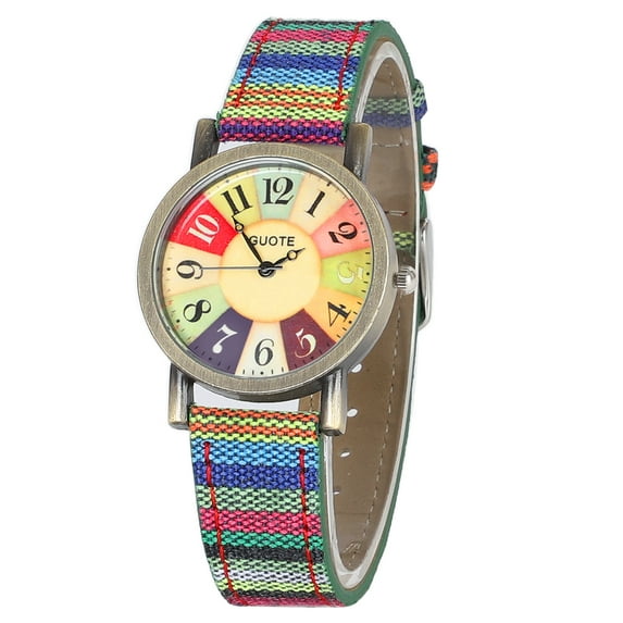 Jsbaby Women's Fabric Leather Vintage Metal Gold Tone  Wrist Watch Watches for Women with Multicolour Rainbow Pattern Leather Watch Bands Xmas Gift (Blue)