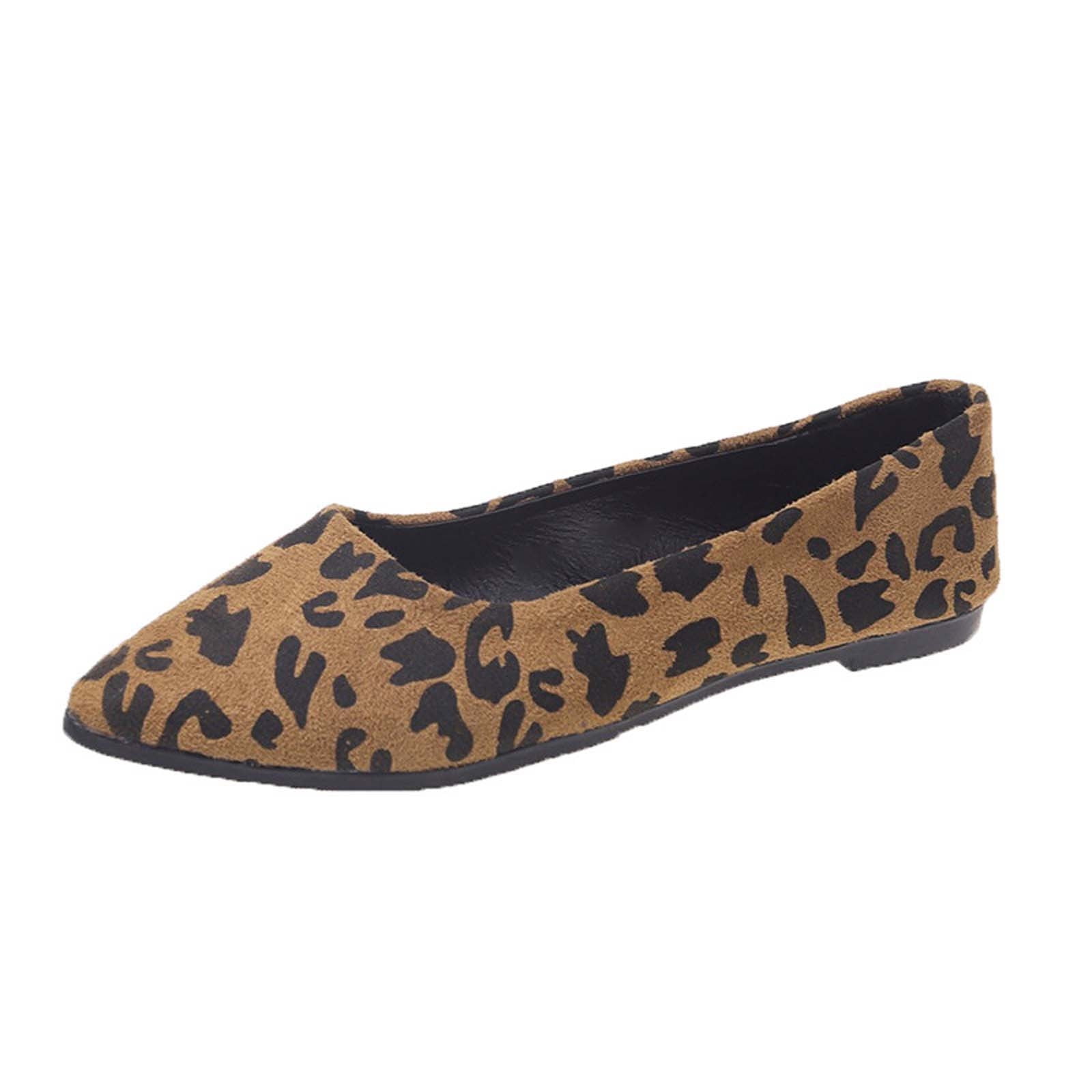 Jsezml Knit Ballet Flats for Women Leopard Pointed Toe Mesh Flats
