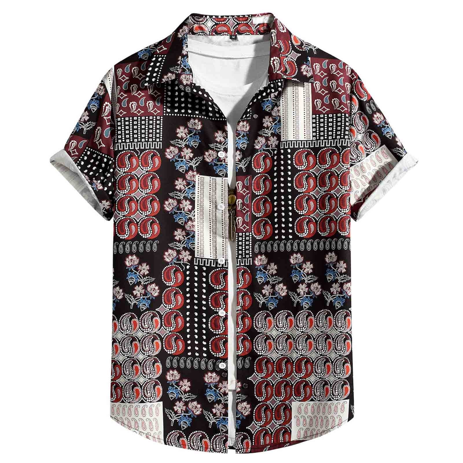 Jsezml Color Block Shirts for Men Hipster Graphic Print Hawaiian Shirt Mens  Beach Blouse Casual Loose Fit Laple Button Up Top 