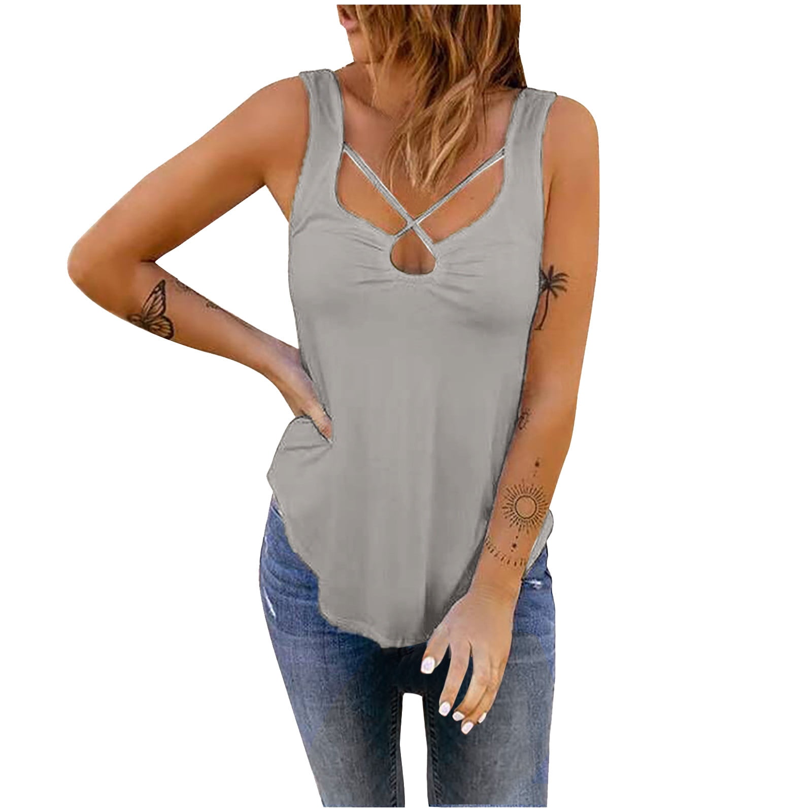 Jsezml Push up Tank Tops for Women Casual Sleeveless Hide Belly Shirts  Flowy Summer Blouses to Wear with Leggings 