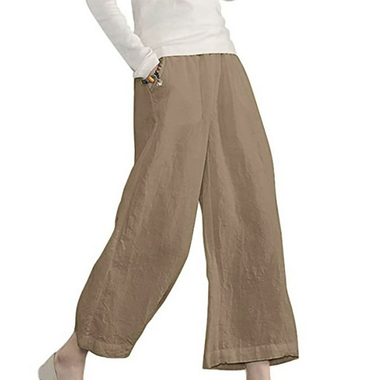 Jsezml Women's Cotton Linen Crop Pants Capris with Pockets
