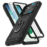 Jshru for Samsung Galaxy S21 FE Case with Slide Camera Cover | 2Pcs Screen Protector, 360°Rotation Ring Kickstand Drop Protector Cover for Galaxy S21 FE, Black