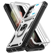 Jshru for Samsung Galaxy S21 Ultra Case with Slide Camera Cover | 2Pcs Screen Protector, 360°Rotation Ring Kickstand Drop Protector Cover for Galaxy S21 Ultra, White