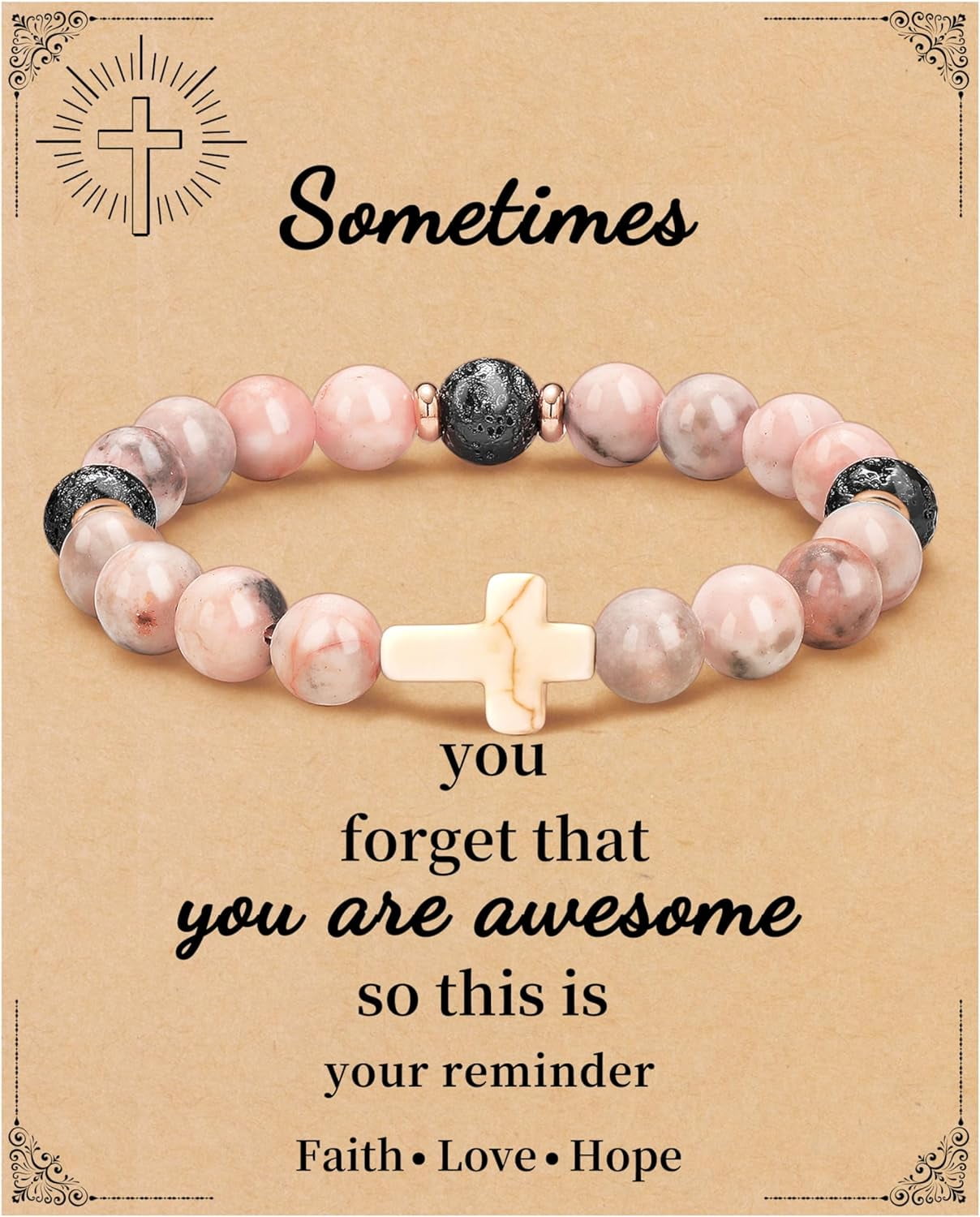 Jsjoy Natural Stone Bracelet Women Girl Birthday Gift, Birthday Cross