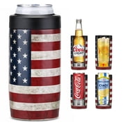 Jslove 4 in 1 Insulated Can Cooler - Universal Size for 12 oz Cans, Slim Cans, and Bottles - America Flag