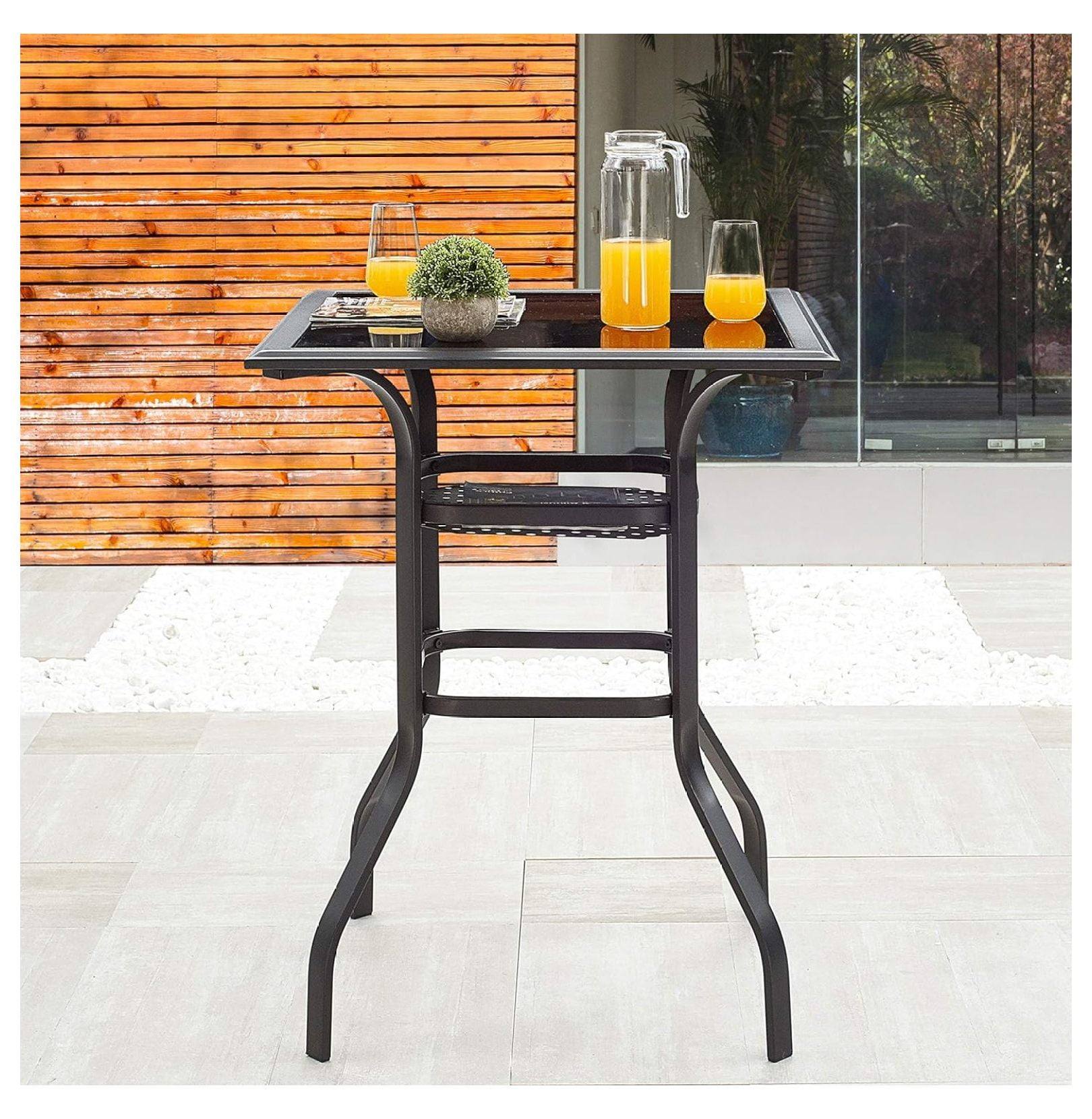 Jsmark Square 2Tier Side Tea Small Patio Table, Tempered Glass Top