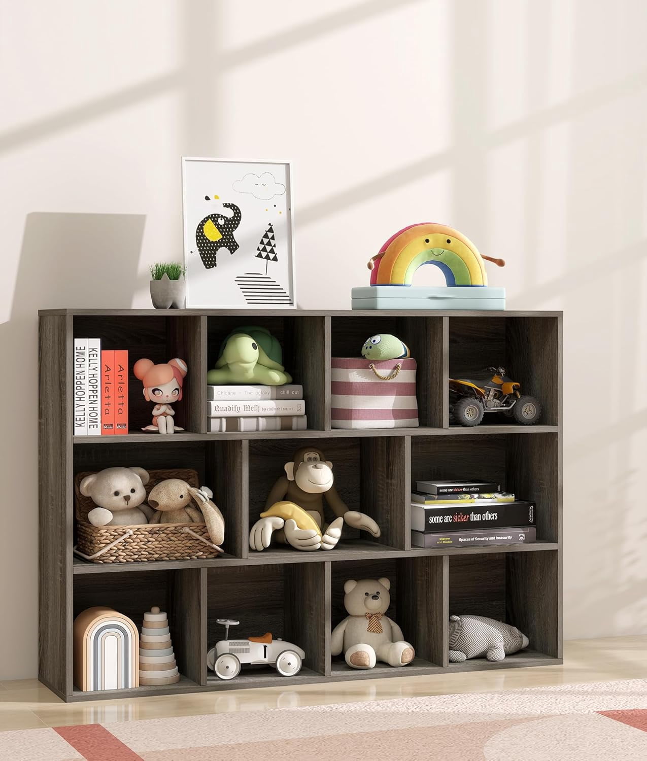 JsonH Choiceness 11-Cube Kids Toy and Book Storage Organizer – Wooden ...